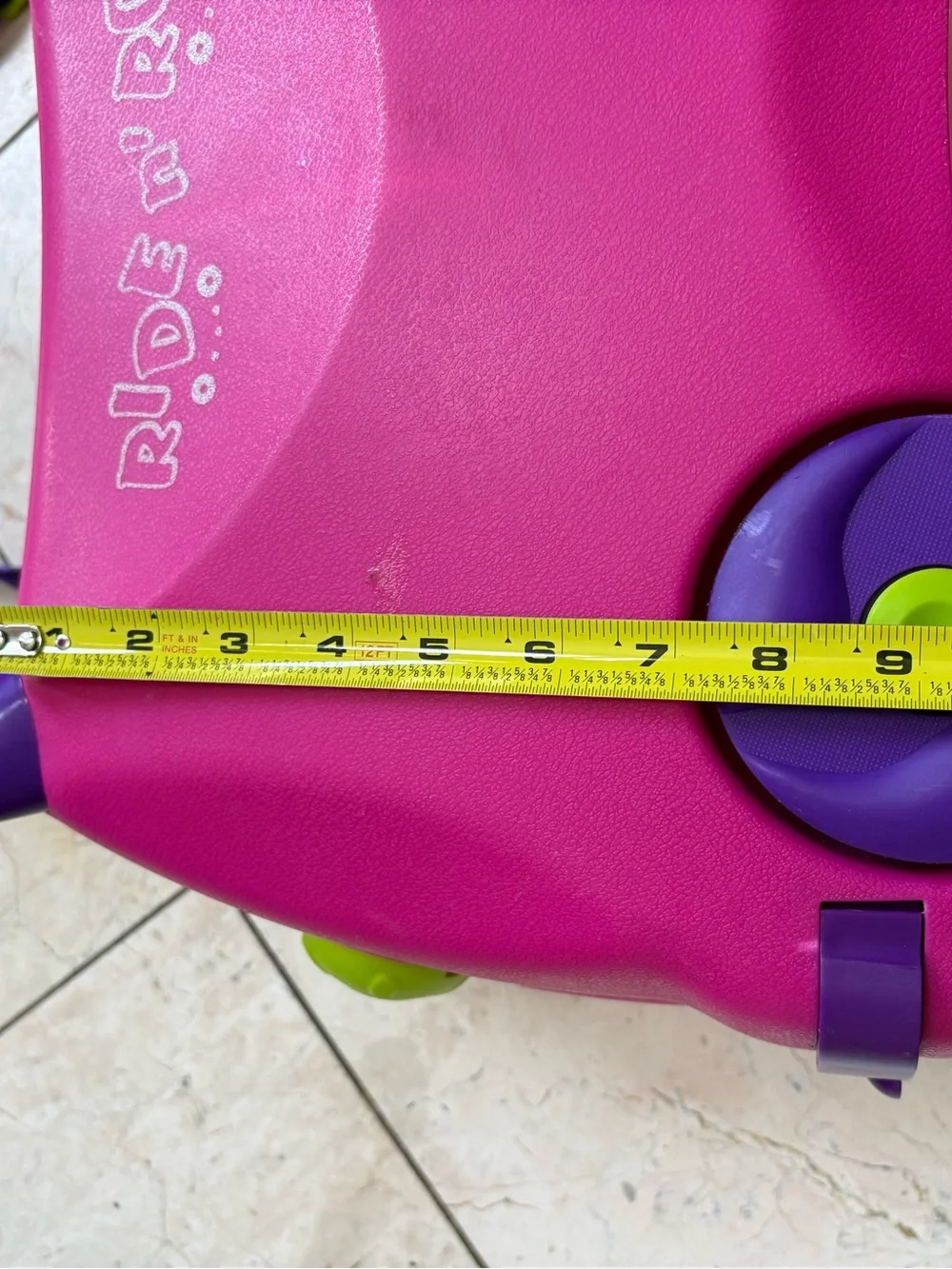Ride'n Roll Pink Kids Ride-On Suitcase with- Purple Straps Accents
